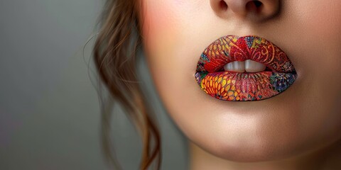 attractive woman's face colorful summer lipstick