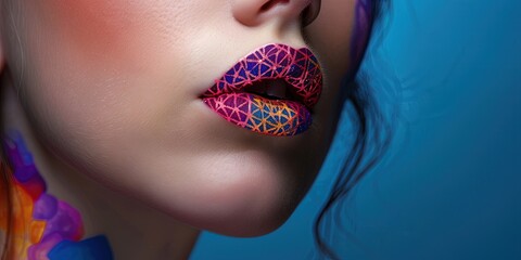 attractive woman's face colorful summer lipstick