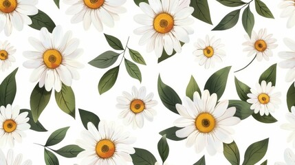 Colorful Pattern Flowers. Vector Pattern of Daisy Flowers. Wild Flowers Pattern