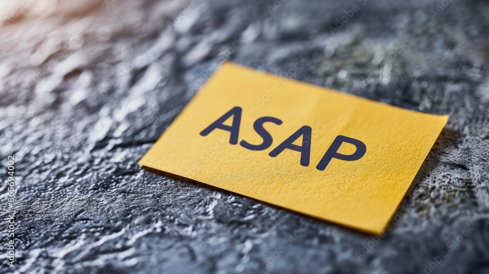 Poster yellow sticker with handwritten asap on white paper for programming testing and business concepts wi
