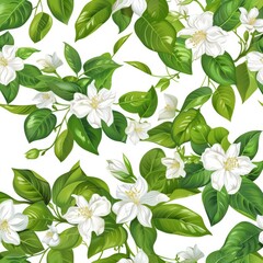 Colorful Pattern Flowers. Vector Pattern of Jasmine Flowers. Fragrance Flower Reference Picture