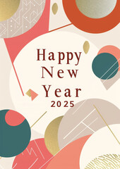 Modern Happy New Year 2025 Card with Geometric Patterns