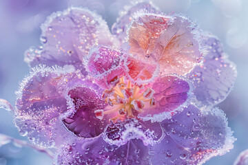 Amidst frozen landscape of Lapland vibrant hue of frost rose stand out against white snow Using specialized macrophotography technique delicate frost crystal intricate pattern of rare winter flower