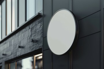 Blank Signboard mock up, classical architecture building outdoor round box mockup wall mounted, sky background. Empty advert signplate on textured wal mock up. Clear circle billboard for shop logotype