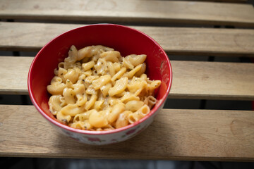 macro shot of macaroni with cheese	