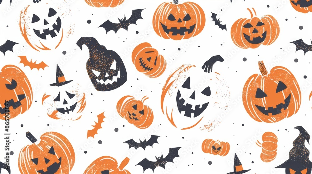 Sticker Halloween Pattern Vector. Colorful Vector Pattern of Halloween in Minimalist Style