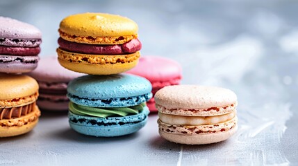 Fototapeta premium Colorful Macarons on a Gray Background