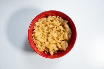 macro shot of macaroni with cheese	