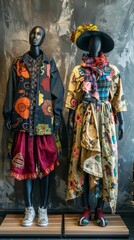 Fototapeta premium Sustainable Style: Eco-Friendly Clothing Collection on Mannequins Showcasing Green Fashion Trends