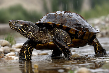 Yangtze giant softshell turtle in natural environment