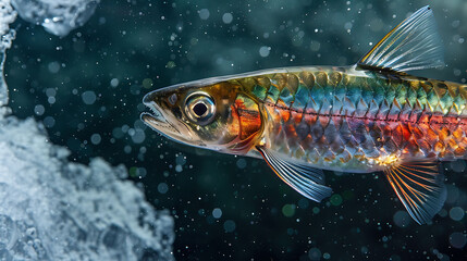 Fototapeta premium Iridescent Fish Underwater with Bokeh Light – Vibrant Aquatic Wildlife Photography