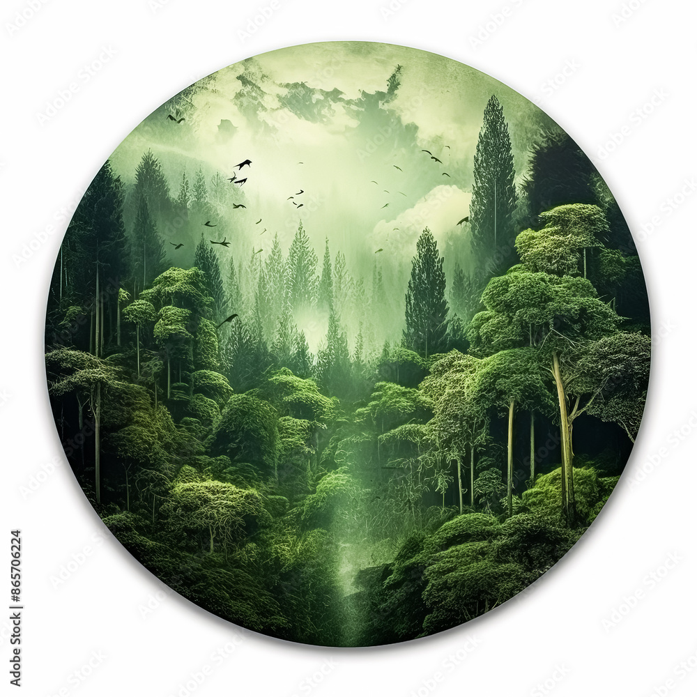 Poster a forest with a winding path through it