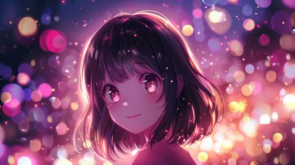 Anime shy crybaby beautiful girl, gradient color background