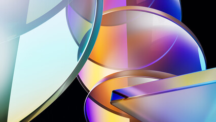 Colorful 3D glass shapes with dynamic reflections