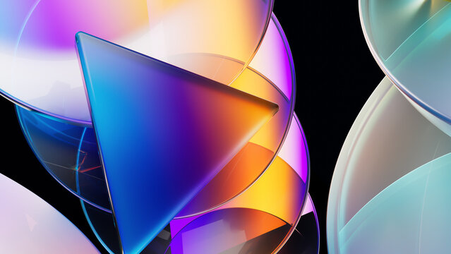 Abstract 3D illustration with colorful glass reflections