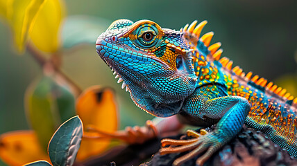 Obraz premium Animal lizard in nature multi colored and close up, AI Generative