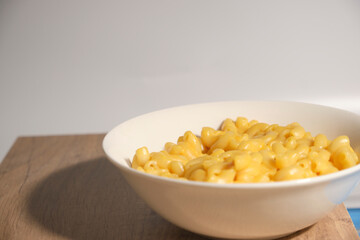 macro shot of macaroni with cheese	