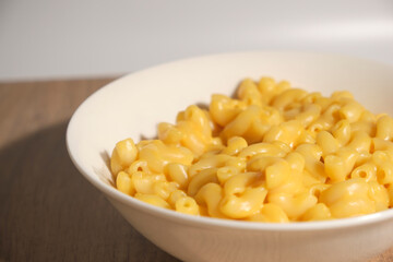 macro shot of macaroni with cheese	