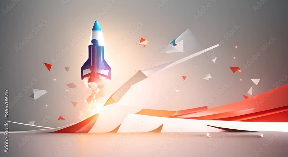 Poster abstract 3d rocket launch graph symbolizing business growth and success strategy concept business gr