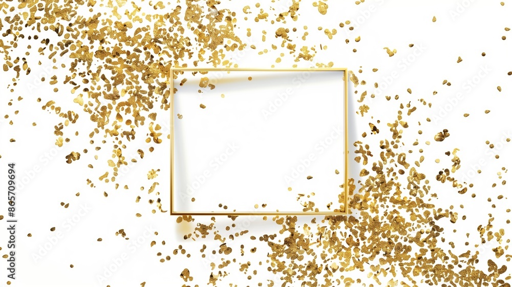 Poster a white rectangular frame with gold glitter sprinkled on it with a simple background.