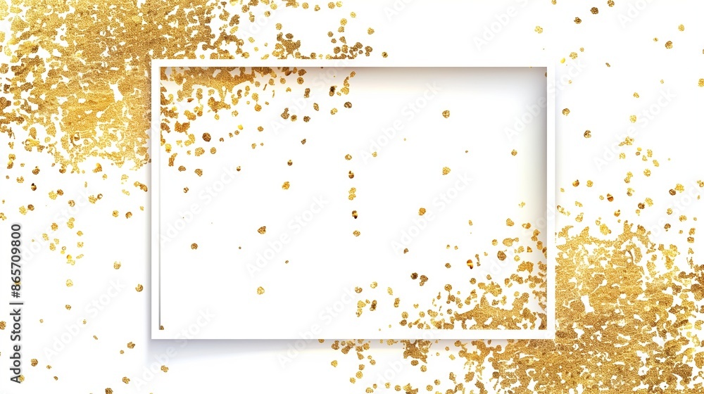 Poster a white rectangular frame with gold glitter sprinkled on it with a simple background.