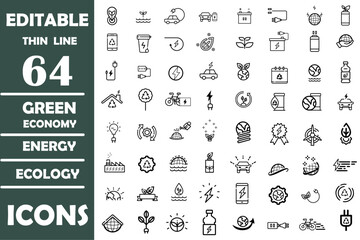 Green energy ecology thin line icons set. Renewable energy, ecology and green electricity icons. Ecology and nature green symbol collection. Green energy, renewable energy and green technology. 