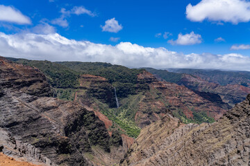 Waipo'o Falls, Waimea Canyon State Park, west Kauai, Hawaii. Waimea Canyon, also known as the Grand Canyon of the Pacific. 