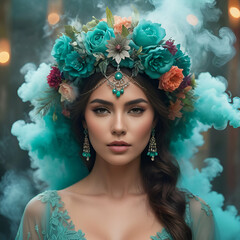 A beautiful woman with floral crown

