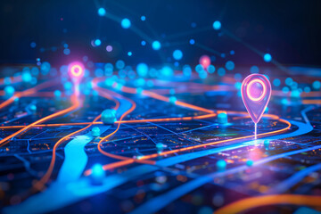 Digital Map With Glowing Location Pins and Network Connections
