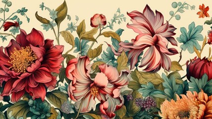 Fototapeta premium Vintage Floral Motifs Wallpaper