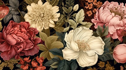 Vintage Floral Motifs Wallpaper