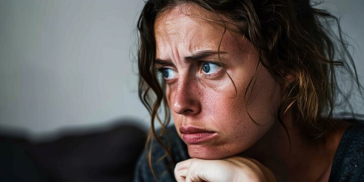 Portrait of a sad miserable young woman thinking of her future, concept of worried woman, life burden, the Millennial Dilemma.
