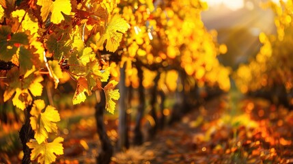 Vineyard with yellow foliage post harvest