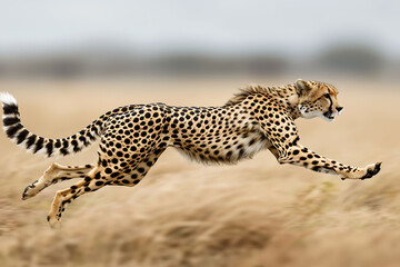 Obraz premium cheetah sprinting across plains showcasing the speed of nature and wildlife