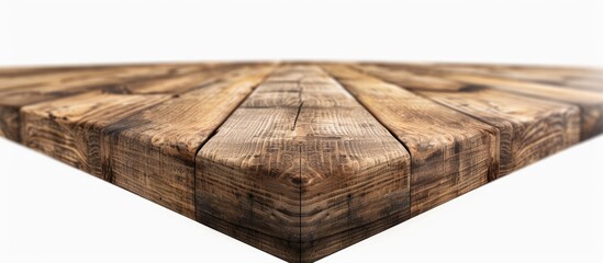 Wooden table corner view from a different angle with a white background and clipping path included