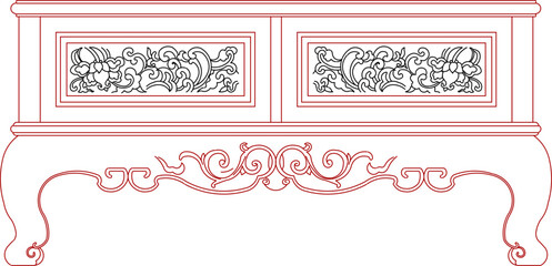 Vector silhouette illustration sketch of traditional ethnic vintage classic old cupboard furniture design detail 