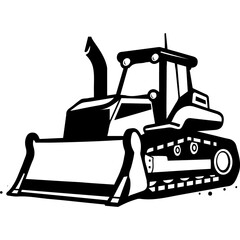 Naklejka premium Bulldozer Silhouette Black and White Logo Design Heavy Machinery Illustrations Construction Equipment Graphics Clipart for Construction 