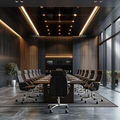 Luxurious and modern conference board room with chairs and table. 