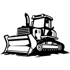 Bulldozer Silhouette Black and White Logo Design Heavy Machinery Illustrations Construction Equipment Graphics Clipart for Construction 