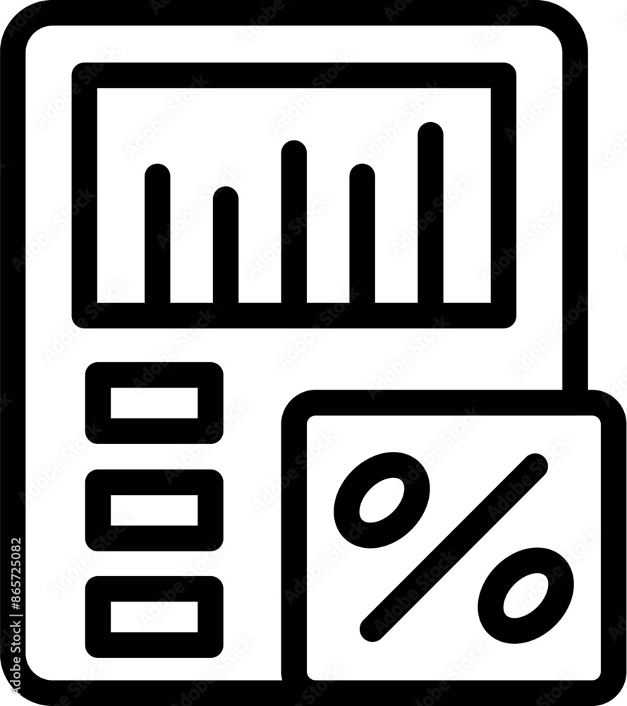 Poster line art icon of a calculator displaying an interest rate percentage, symbolizing financial calculat