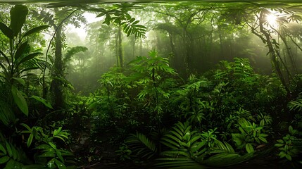 Verdant landscape of Costa Rica's rainforest panoramic shot reveals lush canopy teeming life 