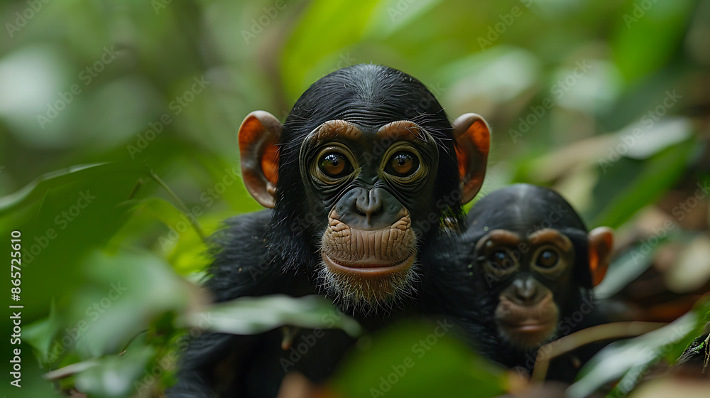 Poster a family of chimpanzees using burst mode to capture multiple frames per second