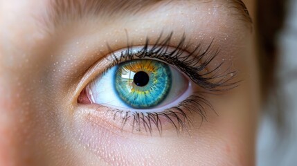 Obraz premium Close up of eye in laser surgery on white background, medical concept, copyspace