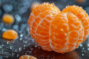 Heart-Shaped Mandarin With Water Droplets on Black Background