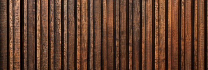 Fototapeta premium Wood background banner panorama long - Brown wooden acoustic panels wall texture, seamless pattern.