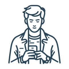 A man, boy, or businessman using a smartphone flat vector illustration