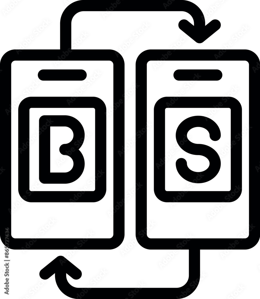 Poster simple line icon representing the concept of currency exchange, showing the process of buying and se