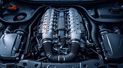 Fototapeta premium engine of the modern car close up. Generative ai