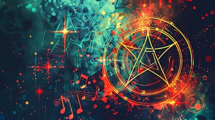 Create your own musical design with the editable background and free vector image of a pentagram and musical note.