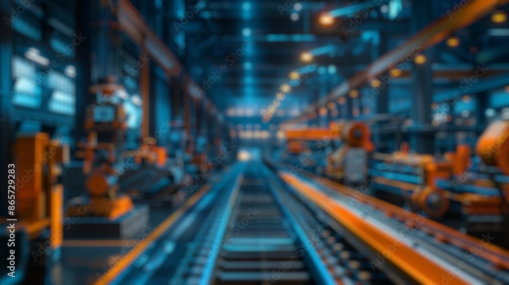 Aufkleber blur background of industrial robotic arms on automated assembly line or production line in a high-t